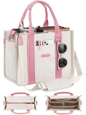 Stylish Women's Canvas Tote Bag with Zipper, Multi-Compartment, Perfect for Work